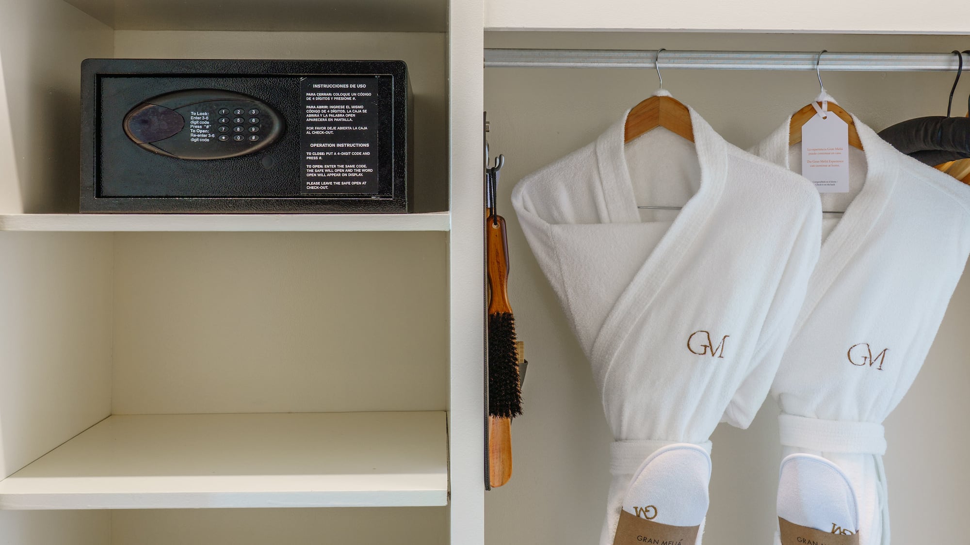 a white robe on swingers and a safe