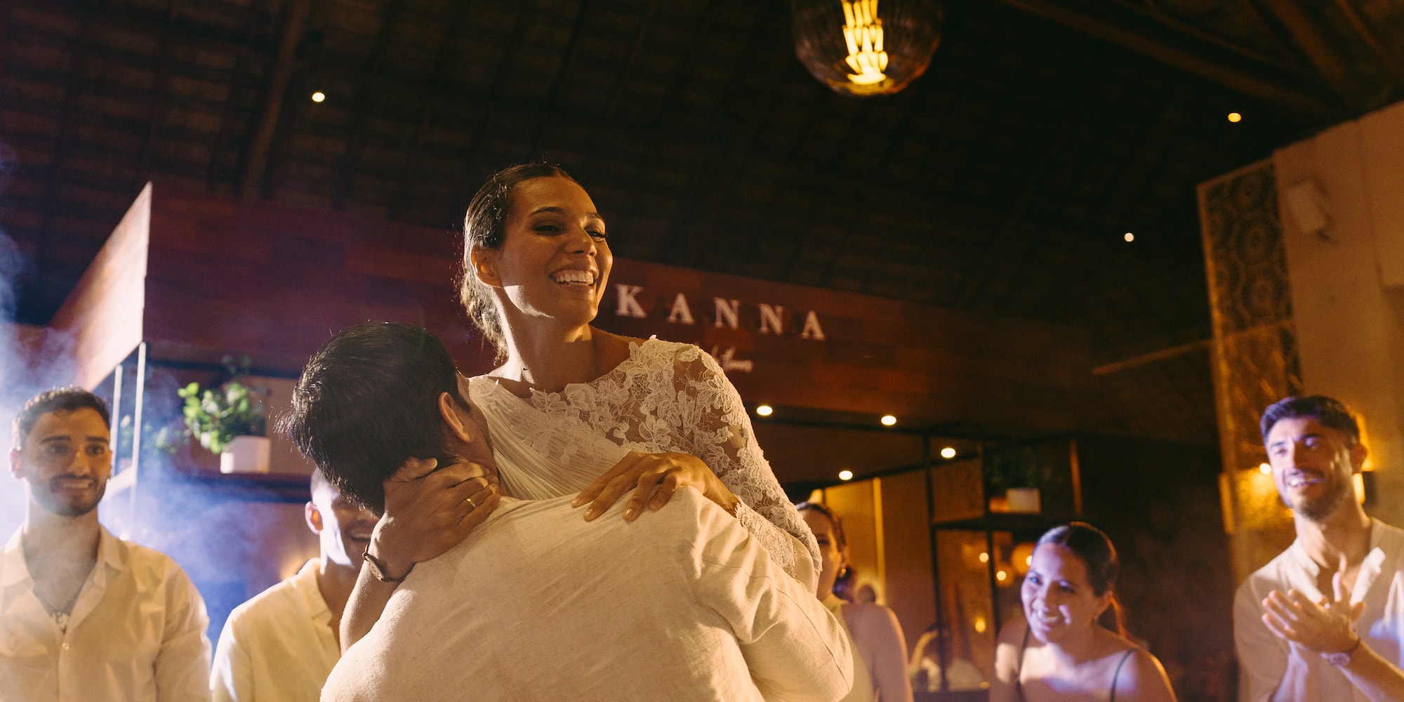a man hugging a woman