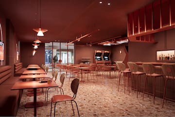 a room with tables and chairs