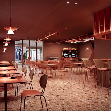 a room with tables and chairs