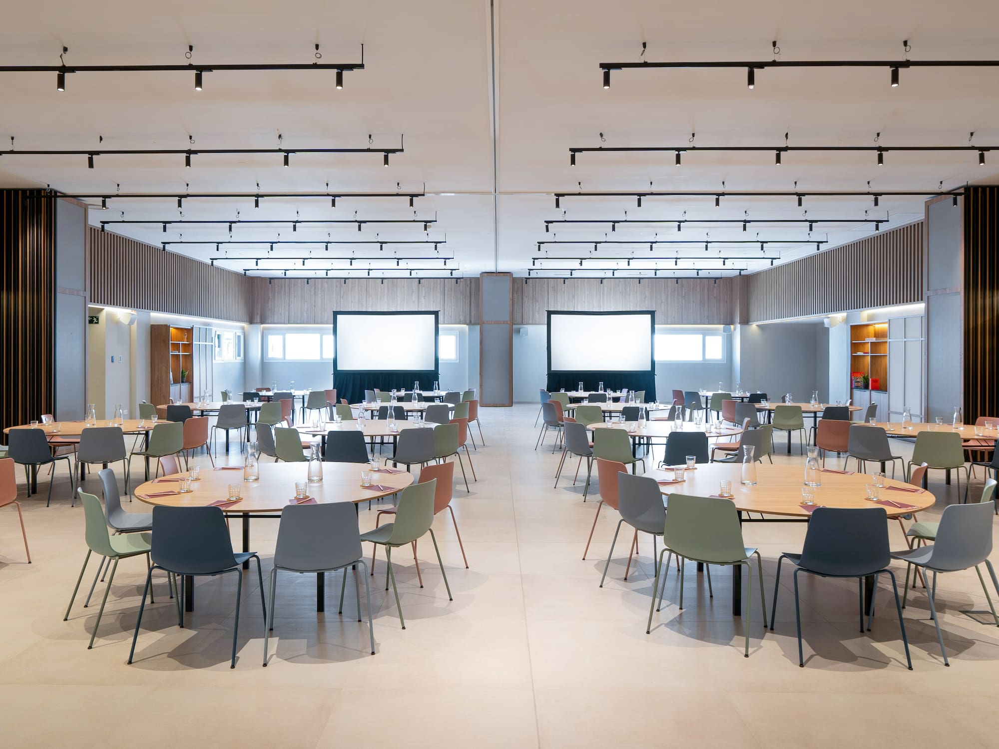 a room with tables and chairs