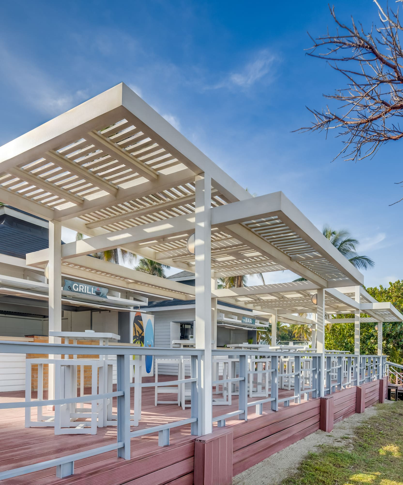 a white building with a covered roof