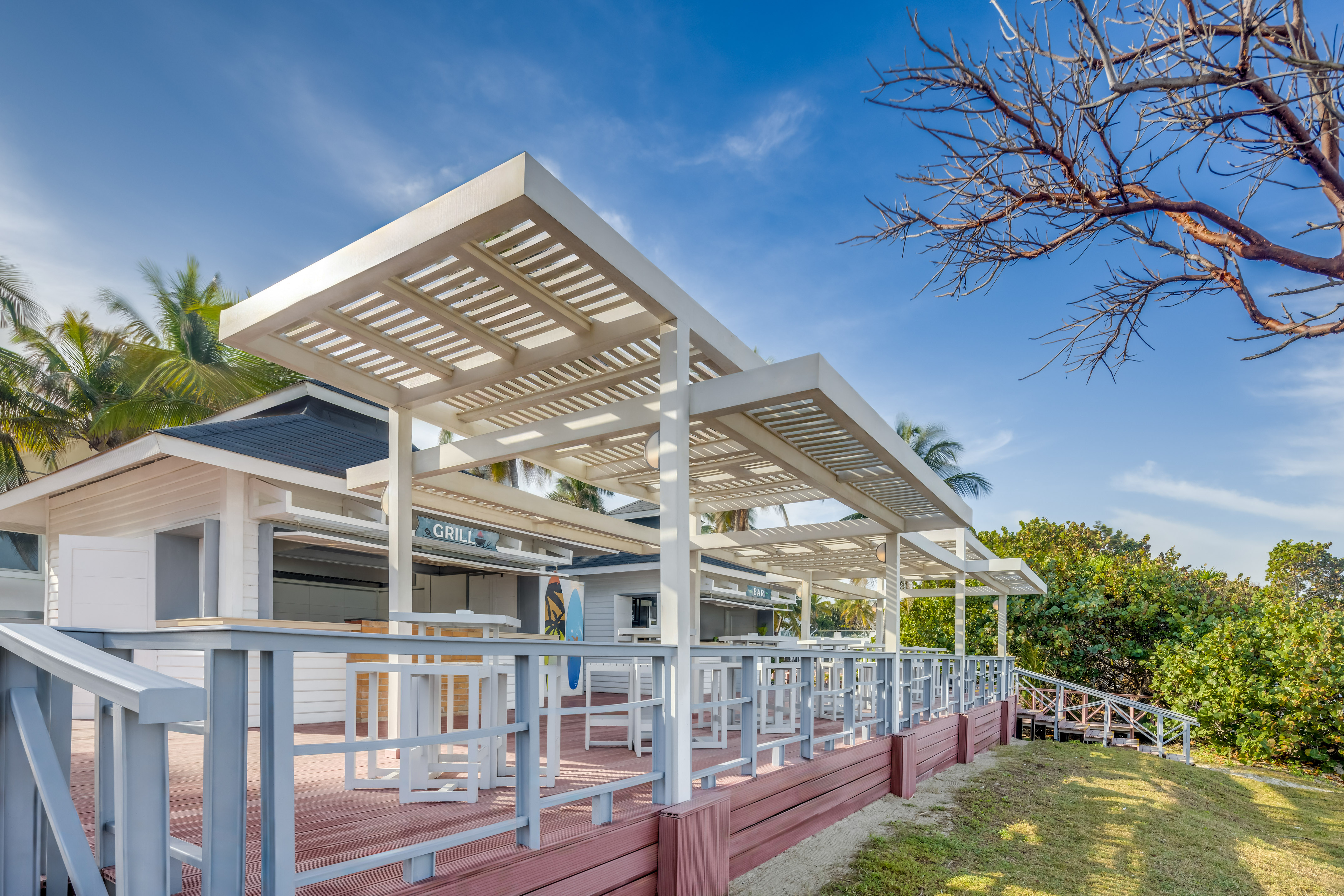 a white building with a covered roof