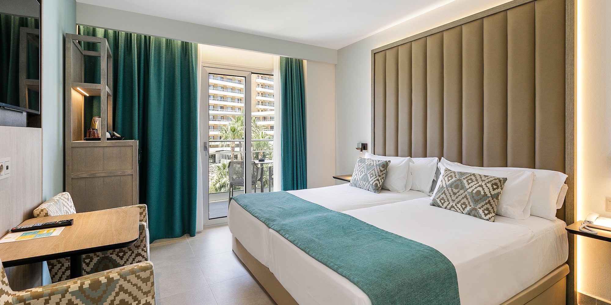 a room with a bed and a table