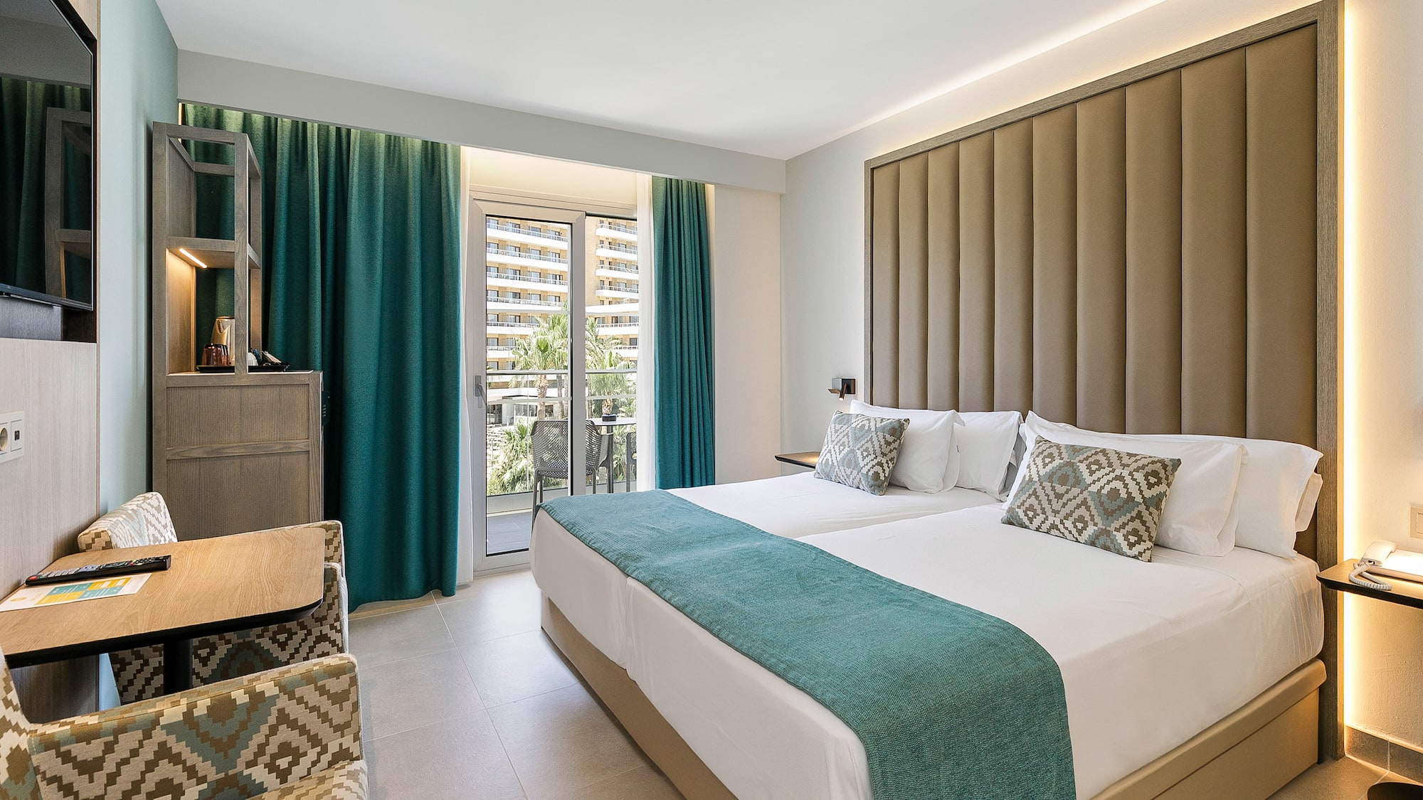 a room with a bed and a table