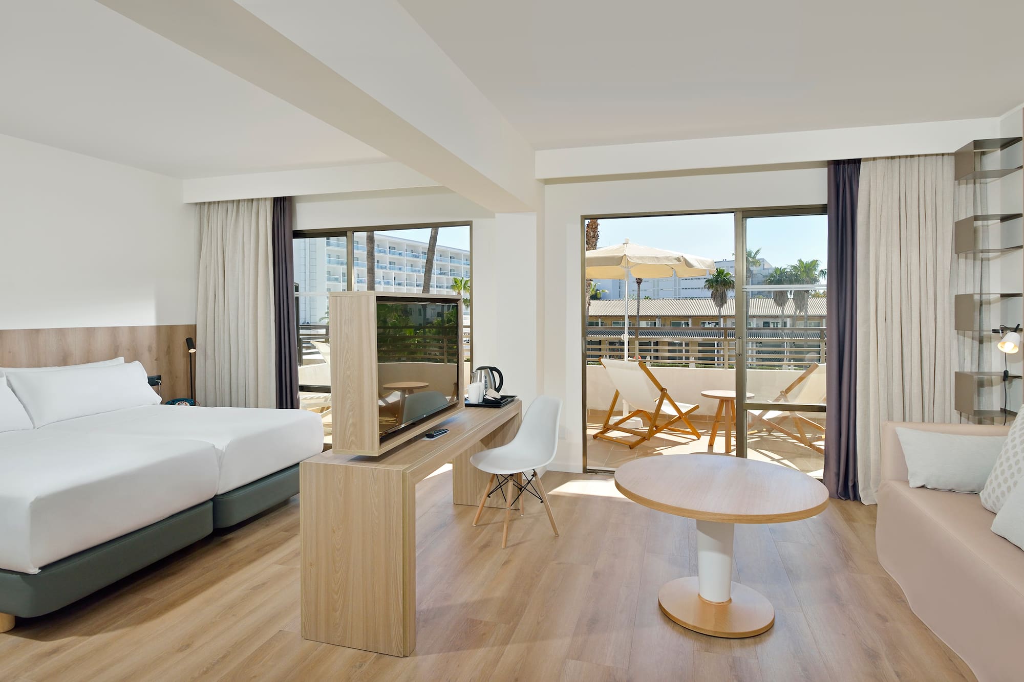 a room with a table and a television