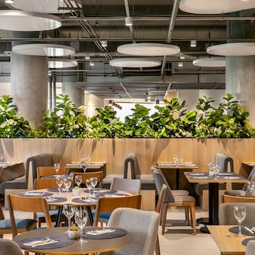 a restaurant with tables and chairs