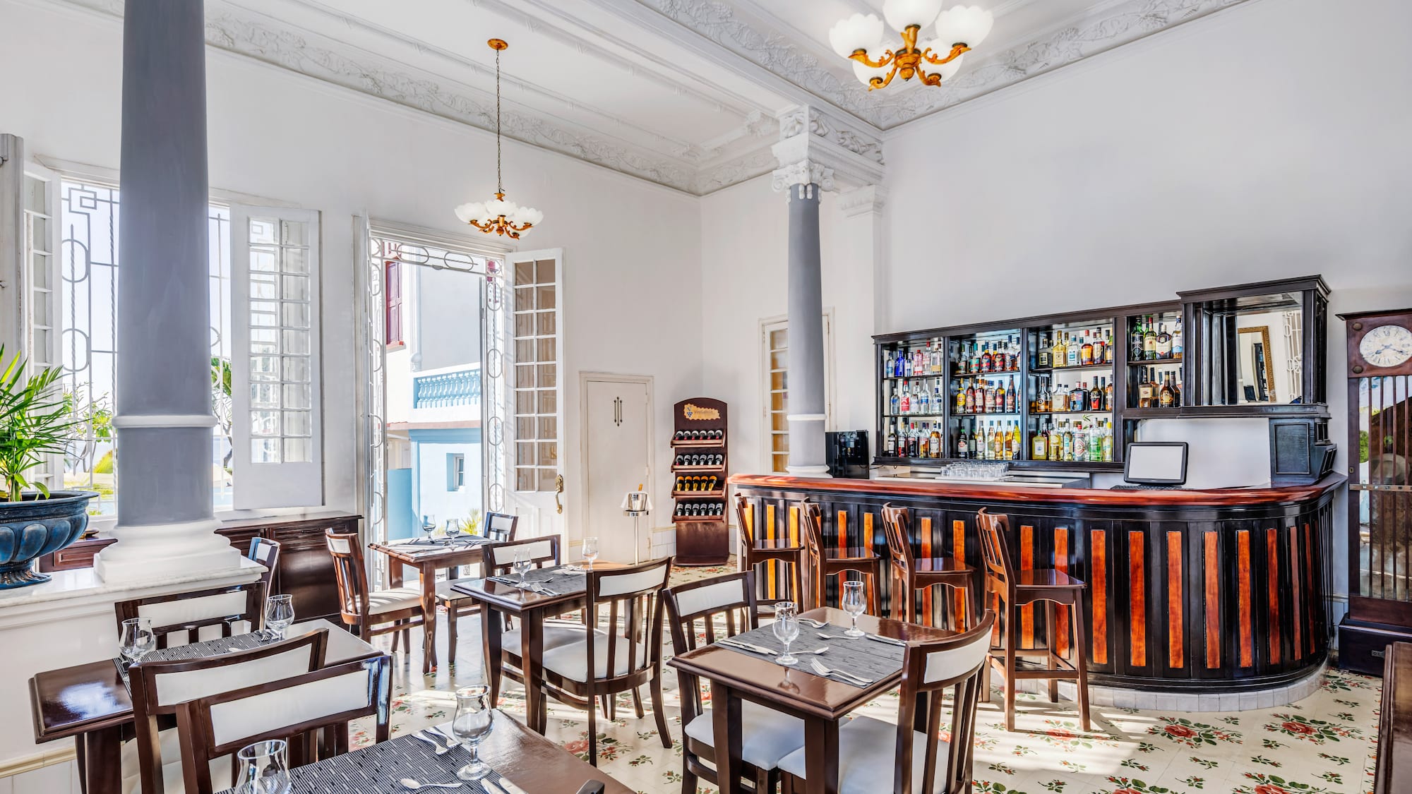 a room with tables and chairs