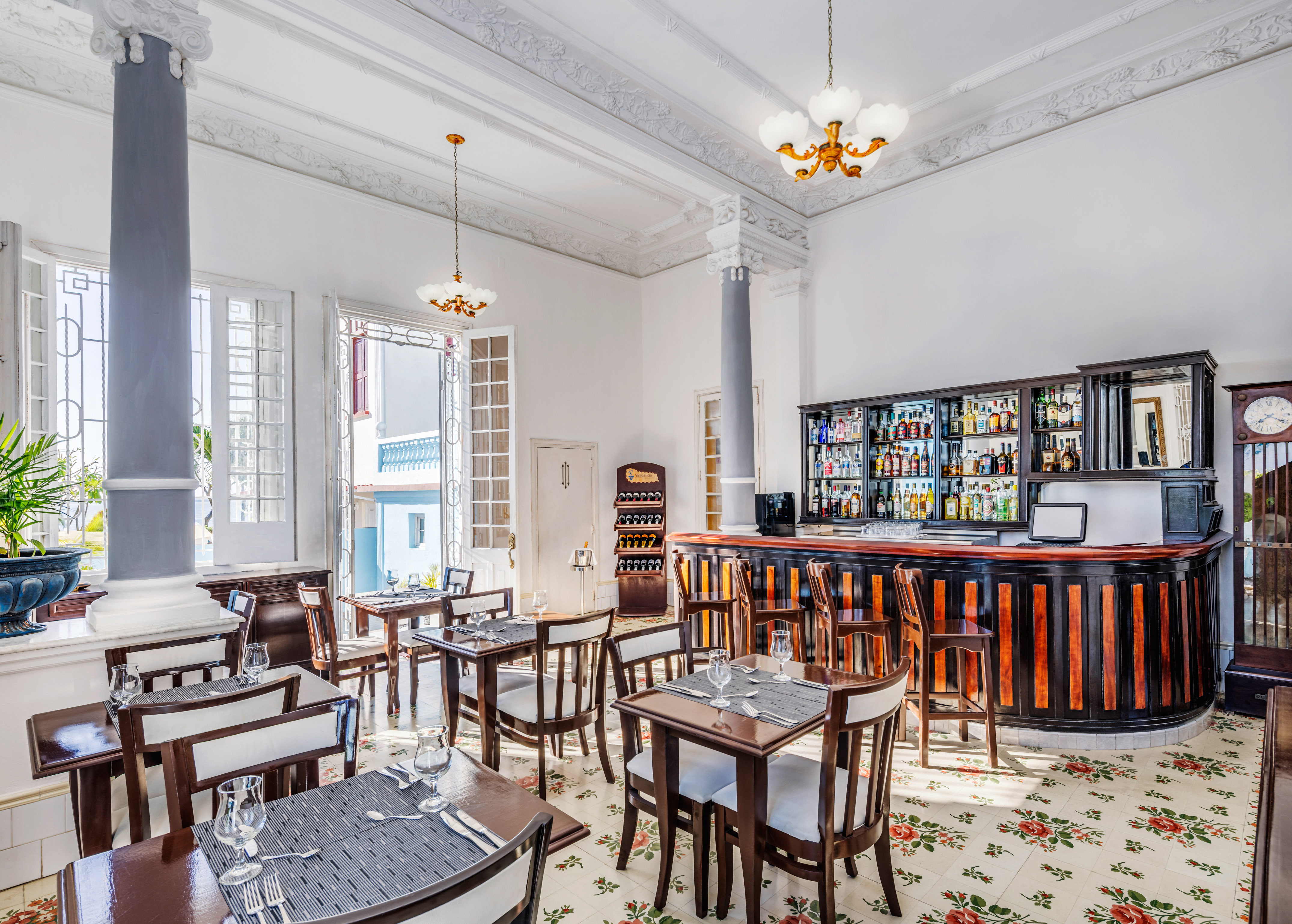 a room with tables and chairs
