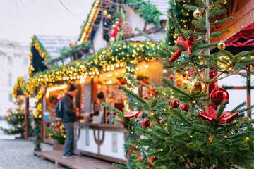 a christmas tree with lights and ornaments