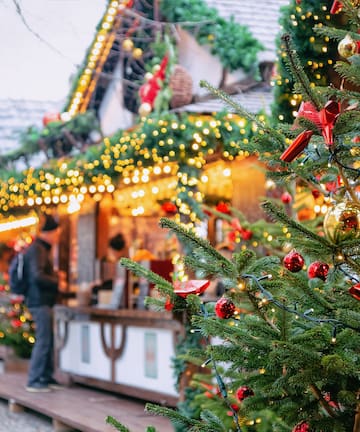 a christmas tree with lights and ornaments