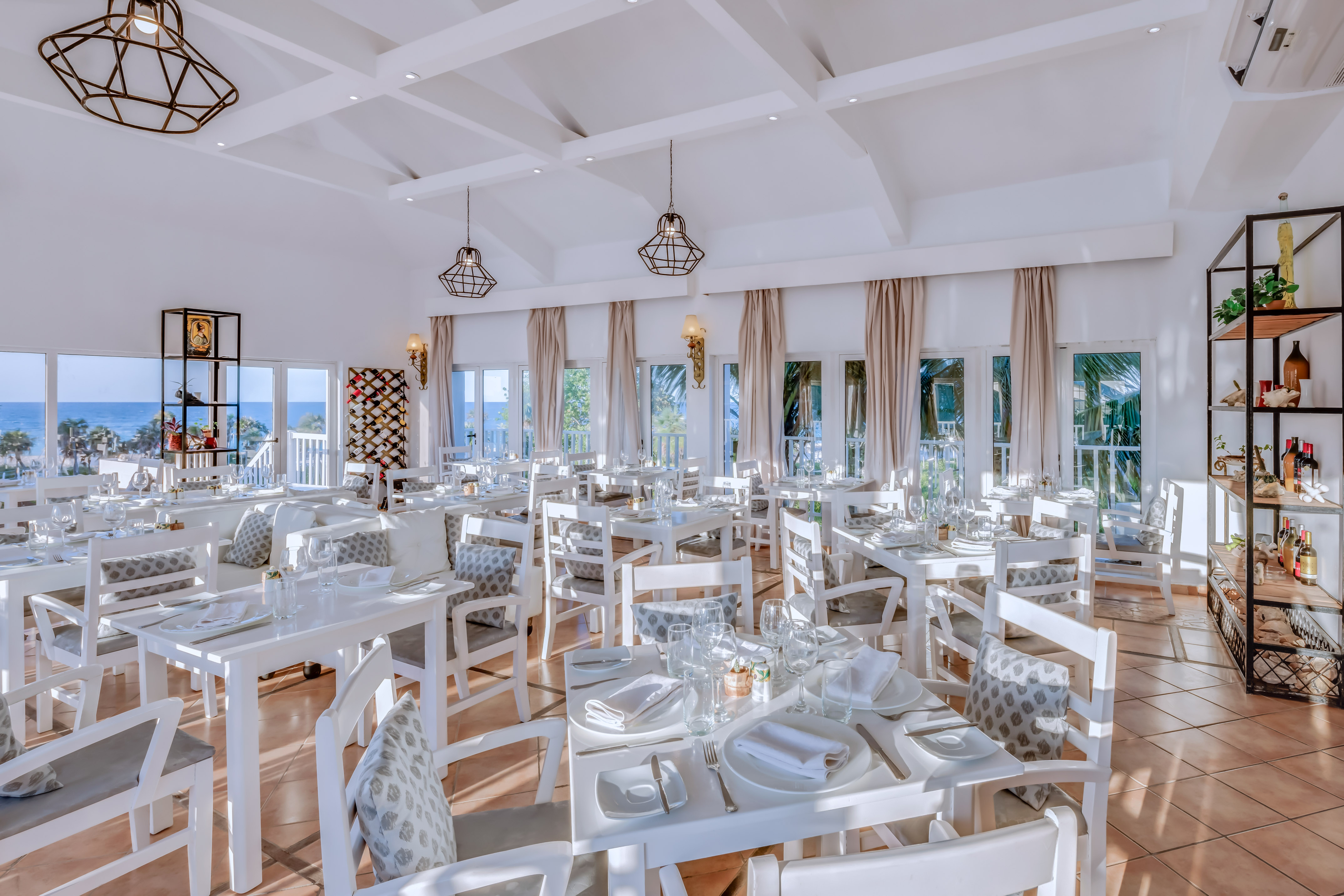 a room with tables and chairs