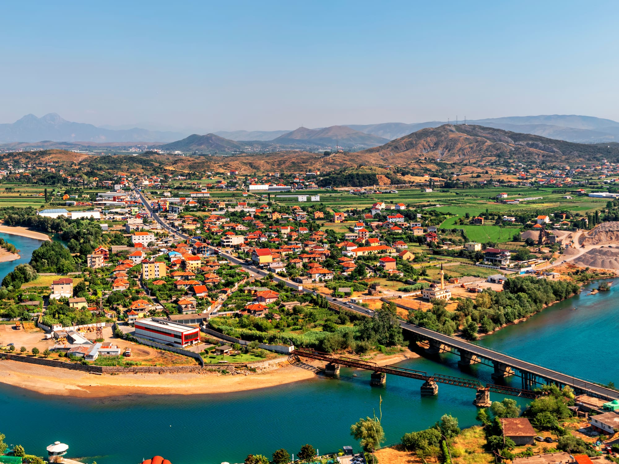 a city next to a body of water