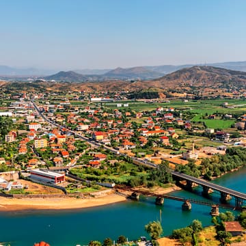 a city next to a body of water