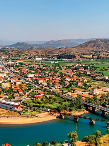 a city next to a body of water