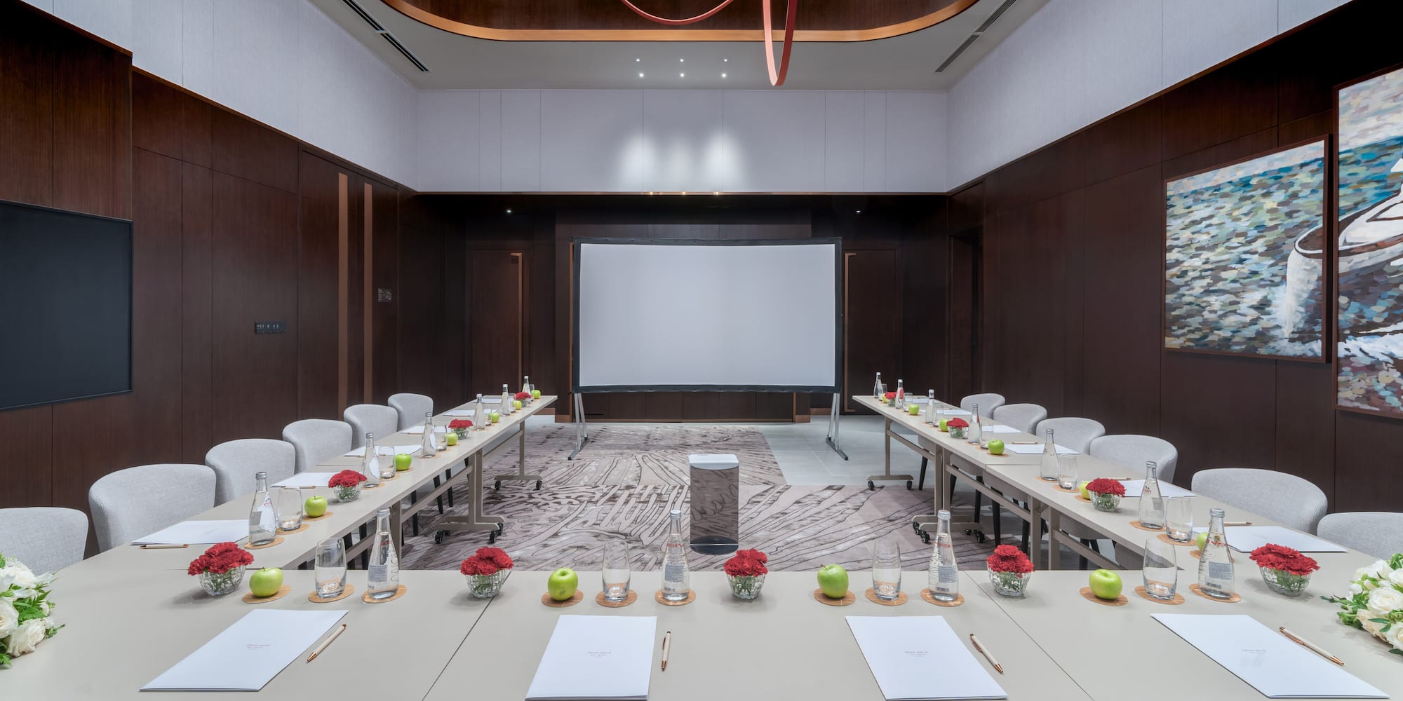 a room with tables and chairs