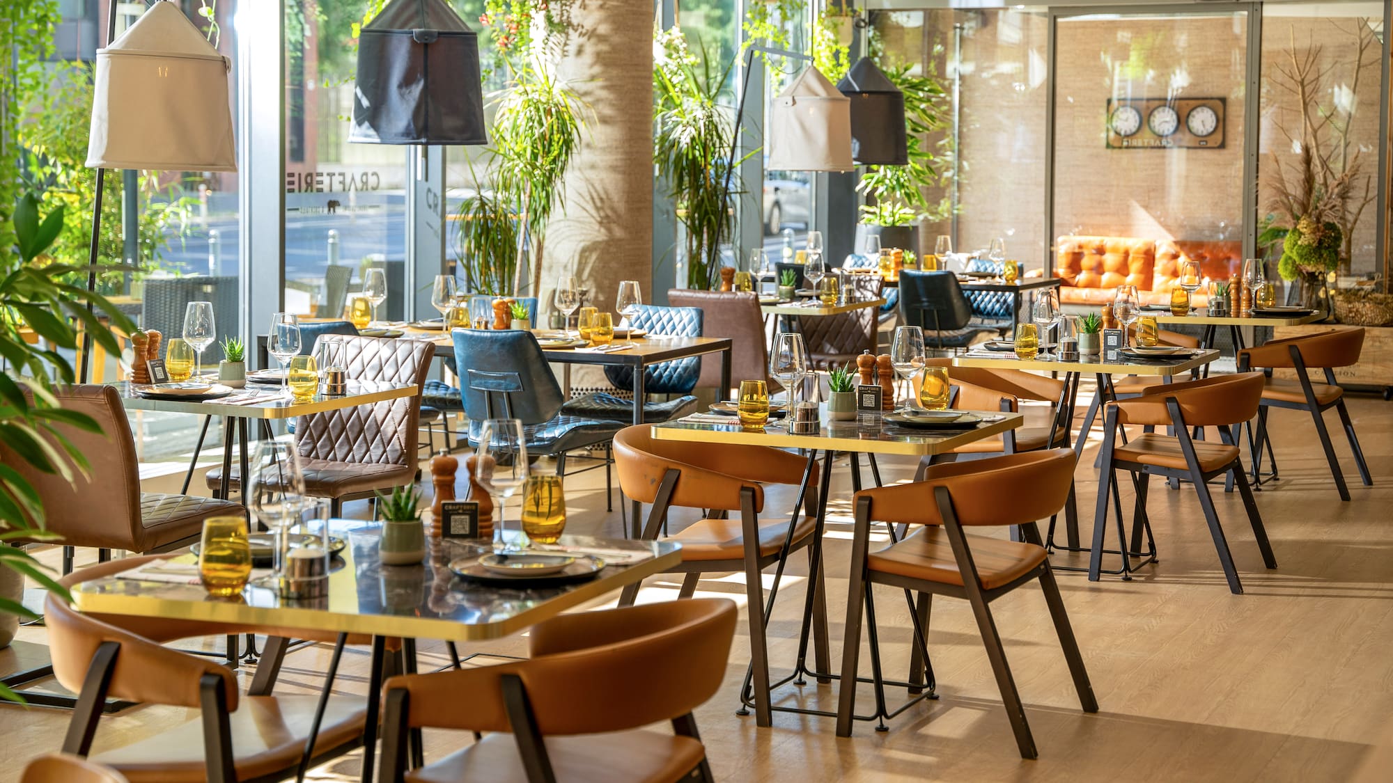 a restaurant with tables and chairs