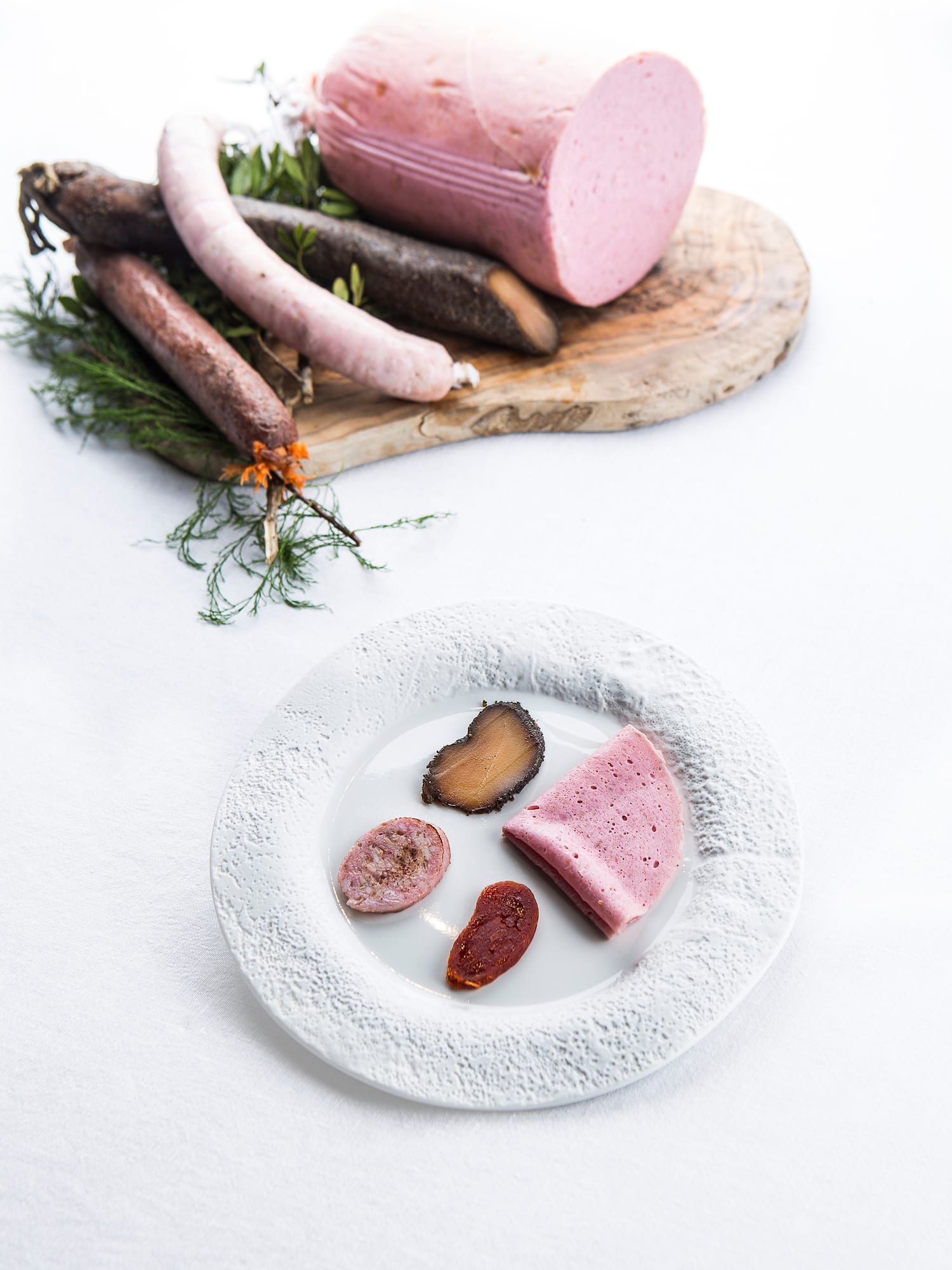 a plate of meat and sausages