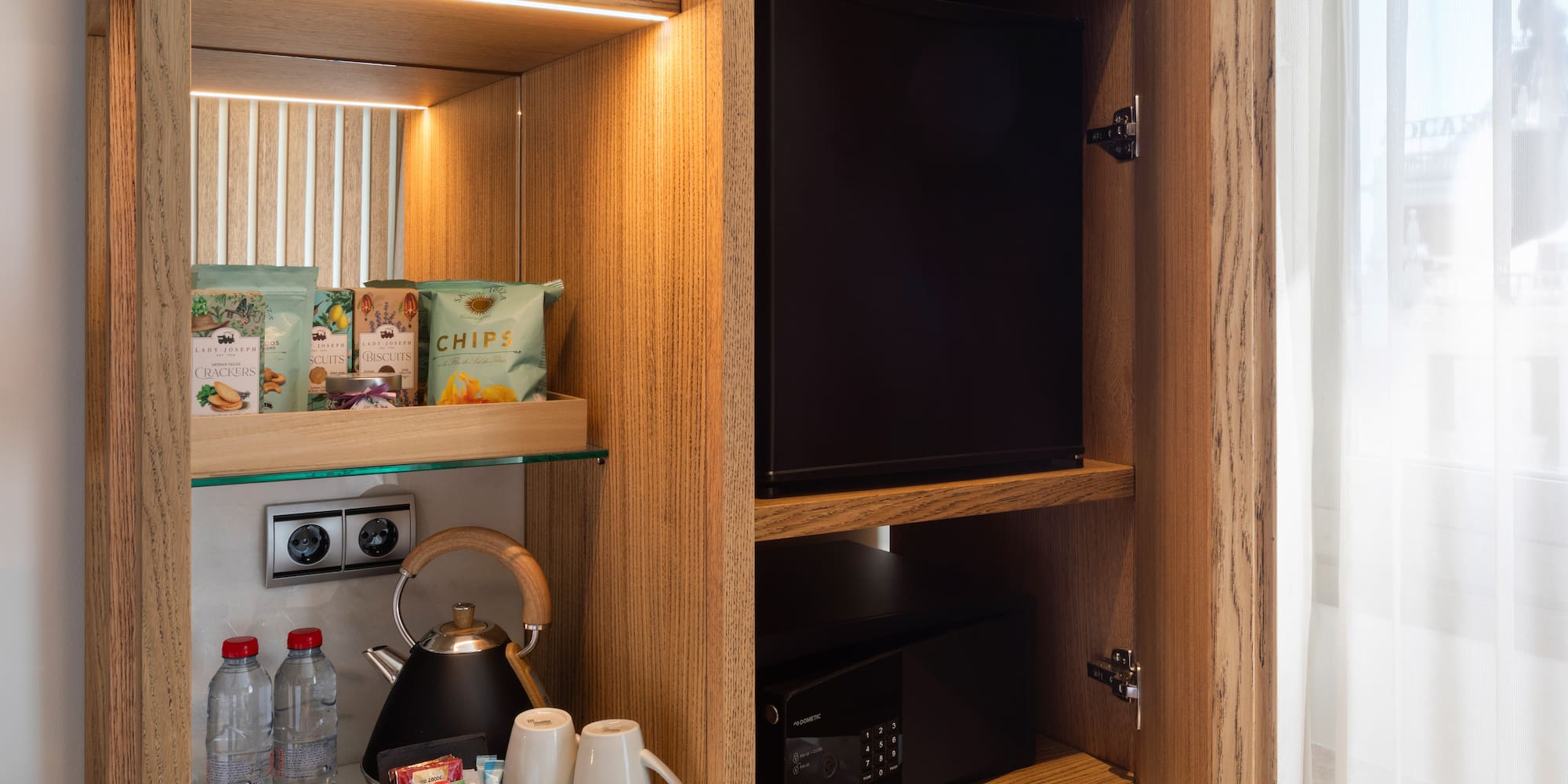 a tv on a shelf