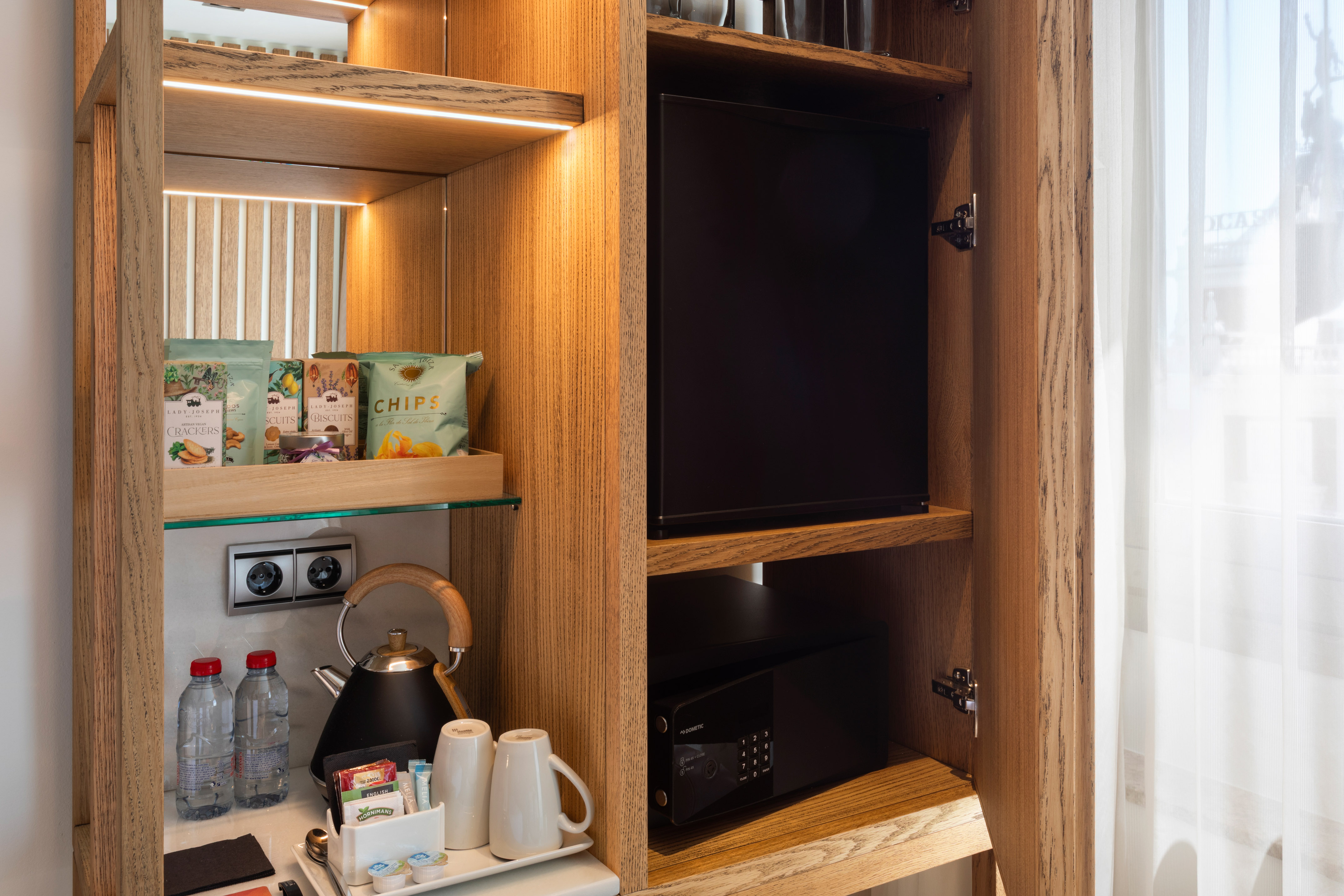 a tv on a shelf