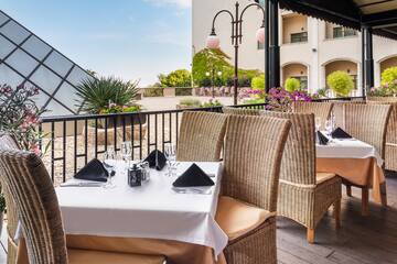 a table set up on a patio