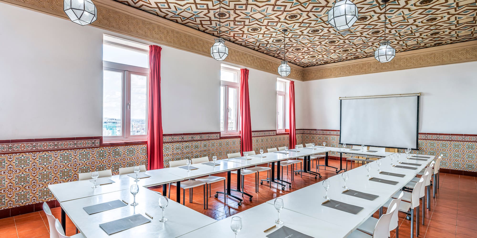 a room with tables and chairs