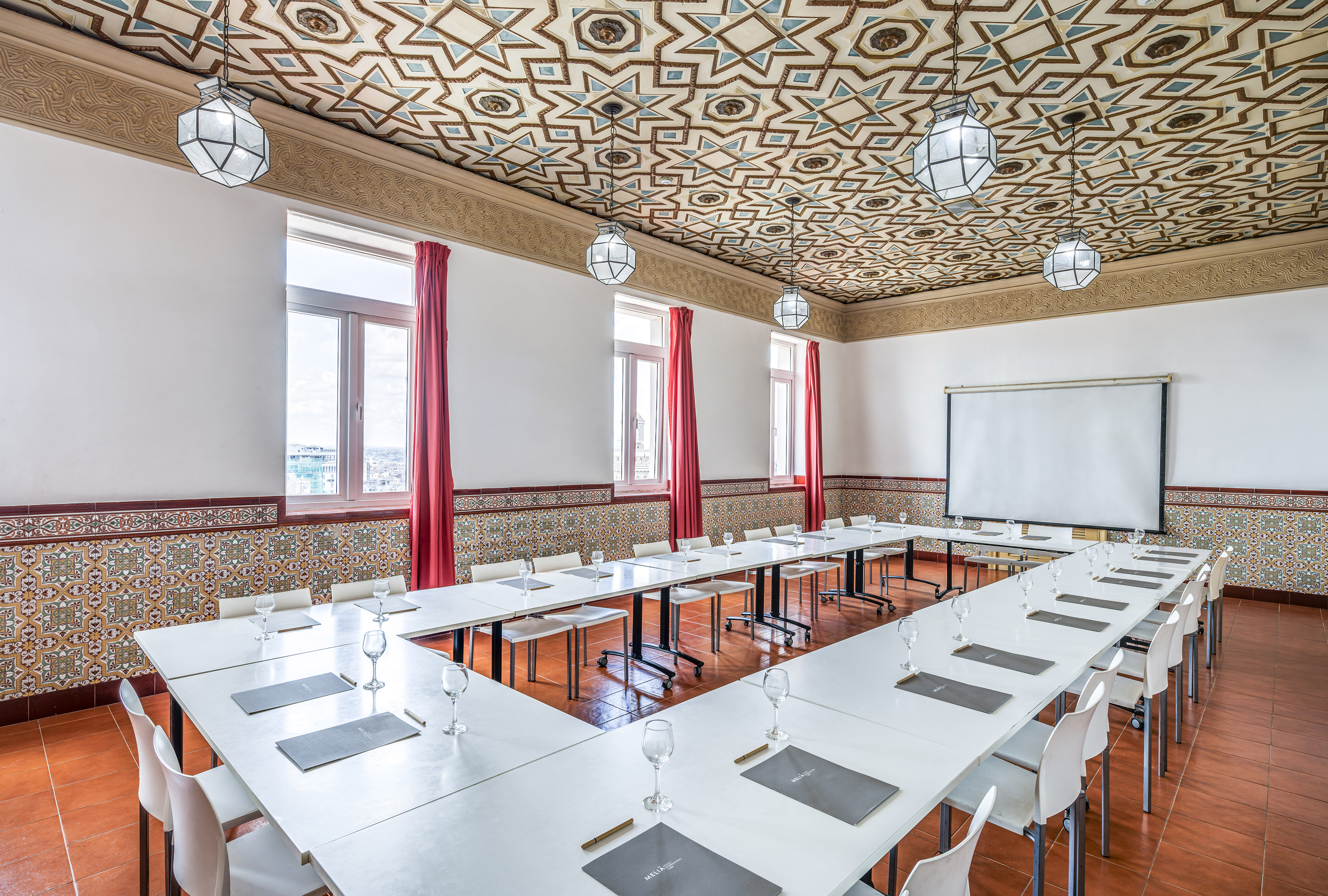 a room with tables and chairs