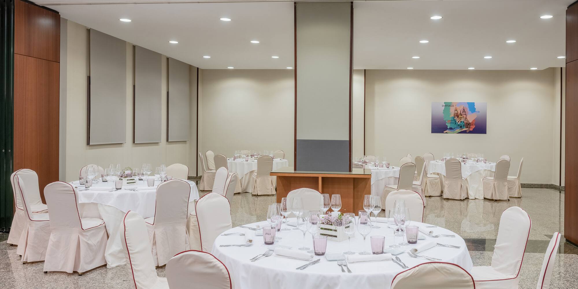 a room with tables and chairs