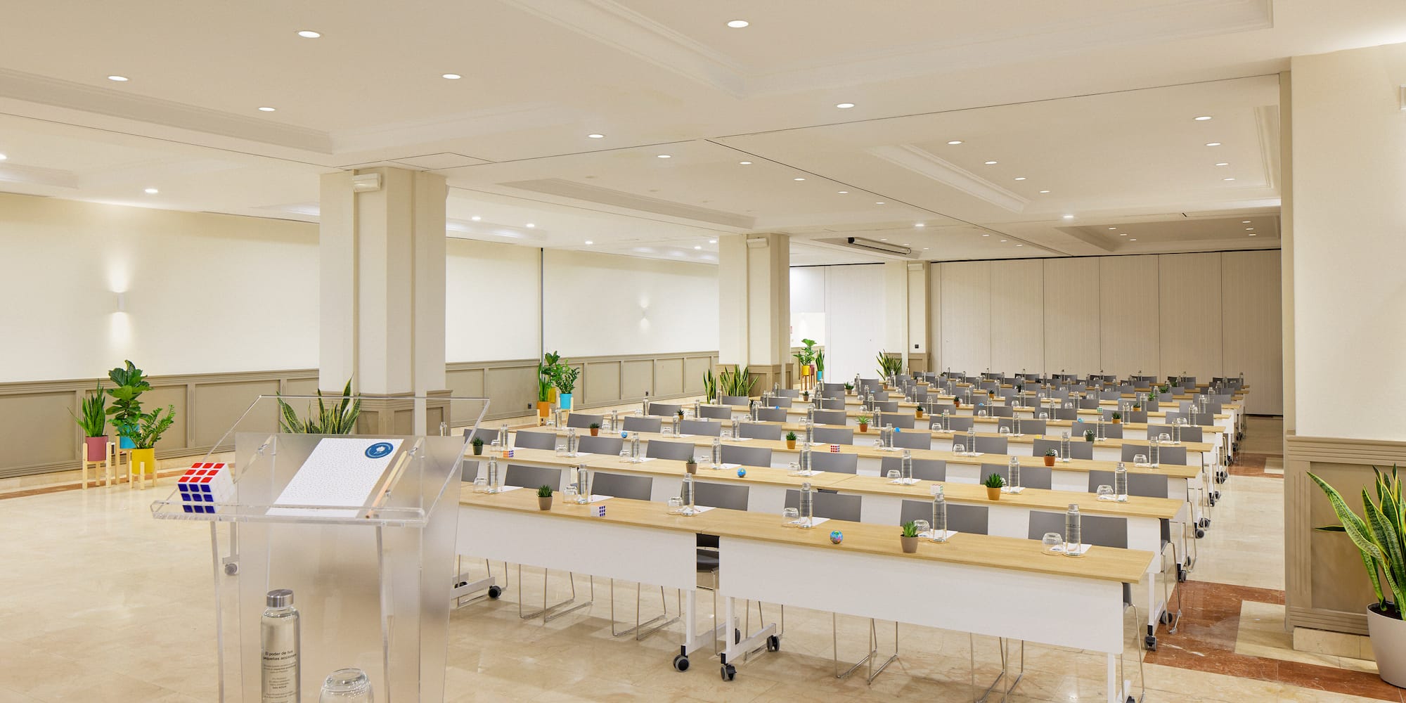 a room with tables and chairs