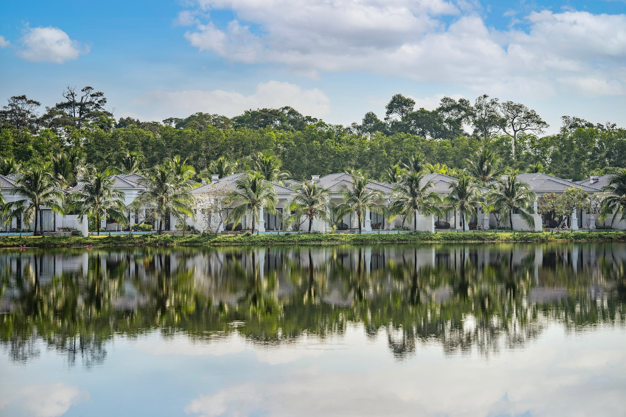 a row of houses next to a body of water
