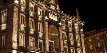 a building with lights on it