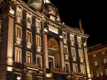 a building with lights on it