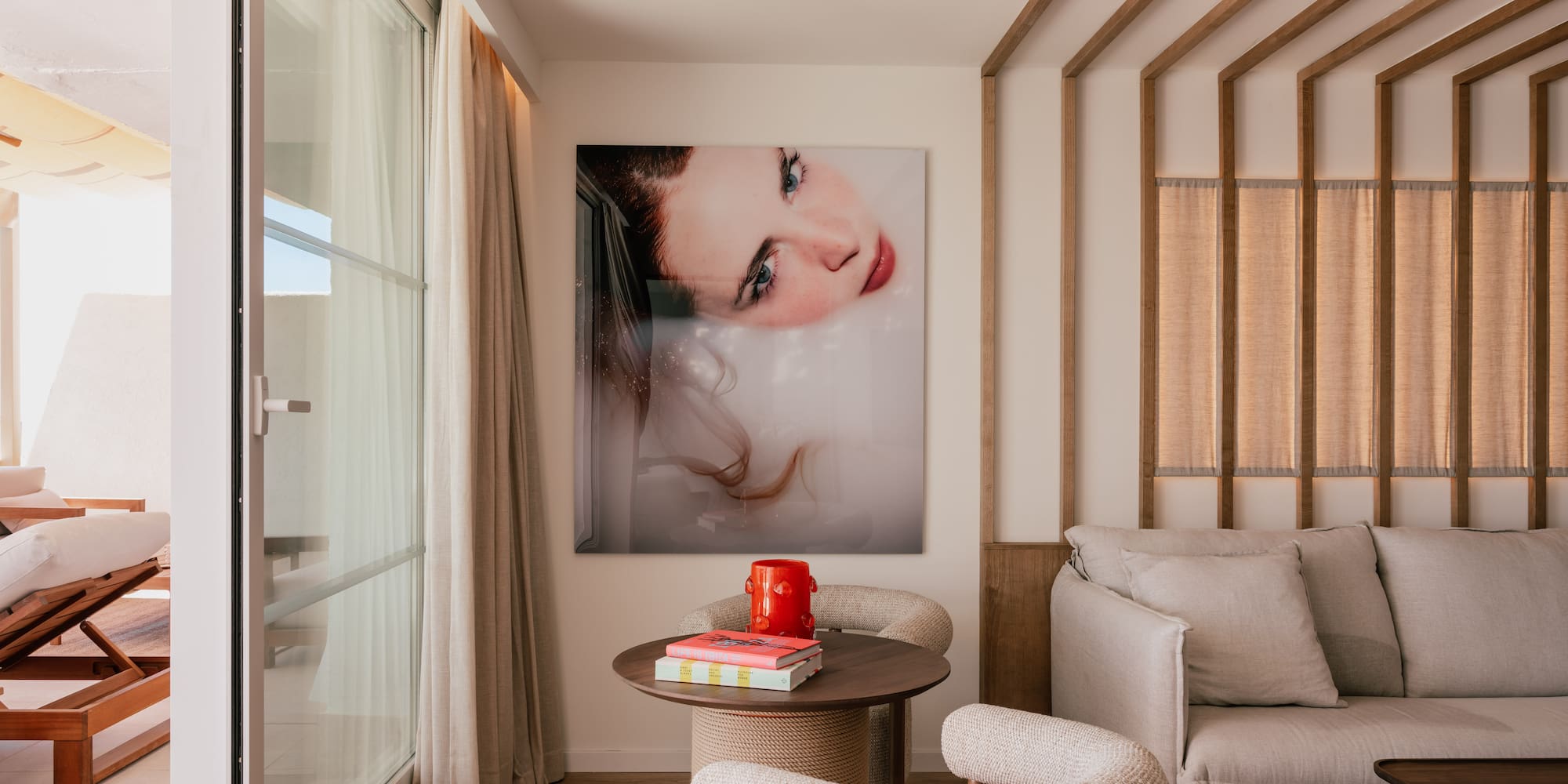 a room with a couch and a table