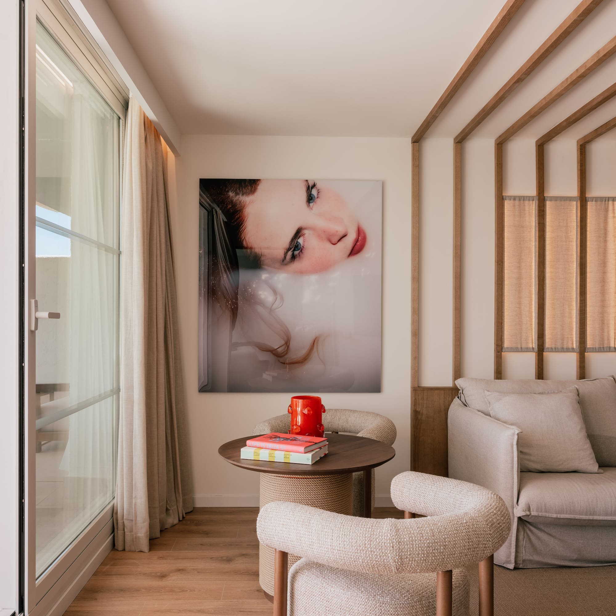 a room with a couch and a table