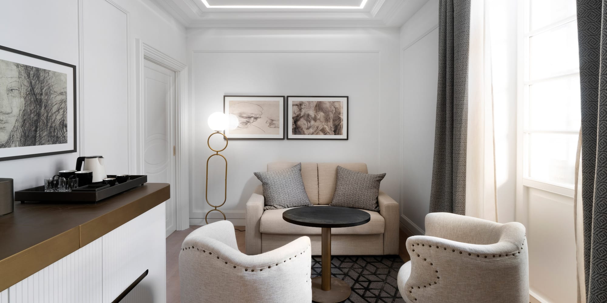 a room with a couch and a table