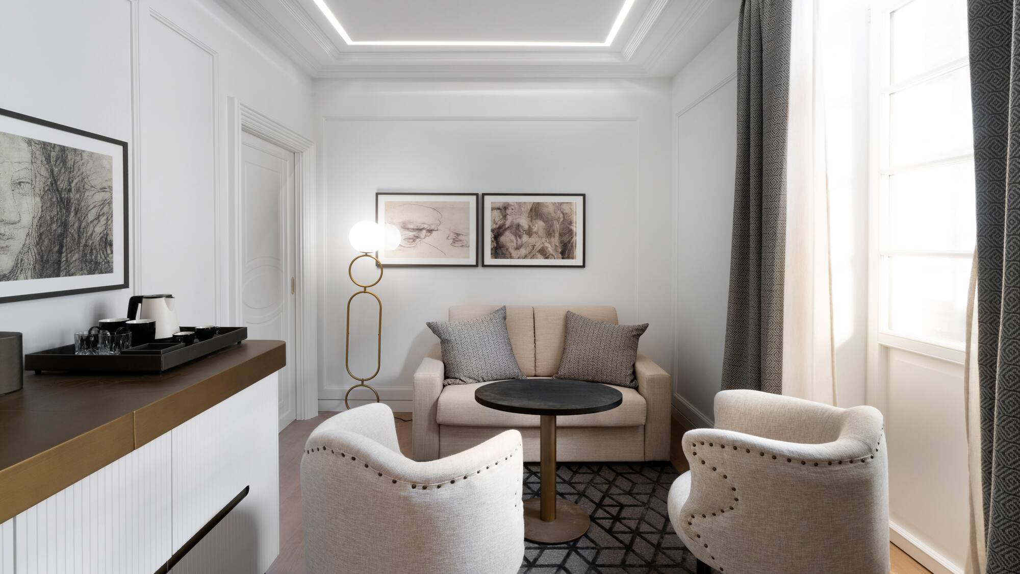 a room with a couch and a table