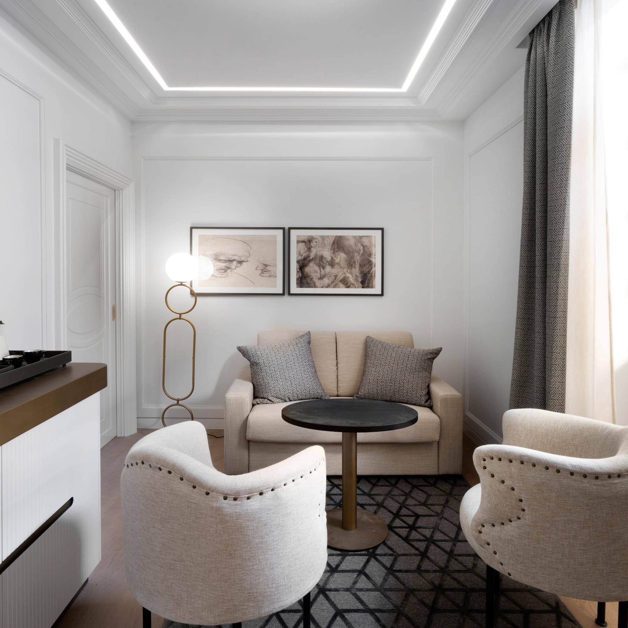 a room with a couch and a table