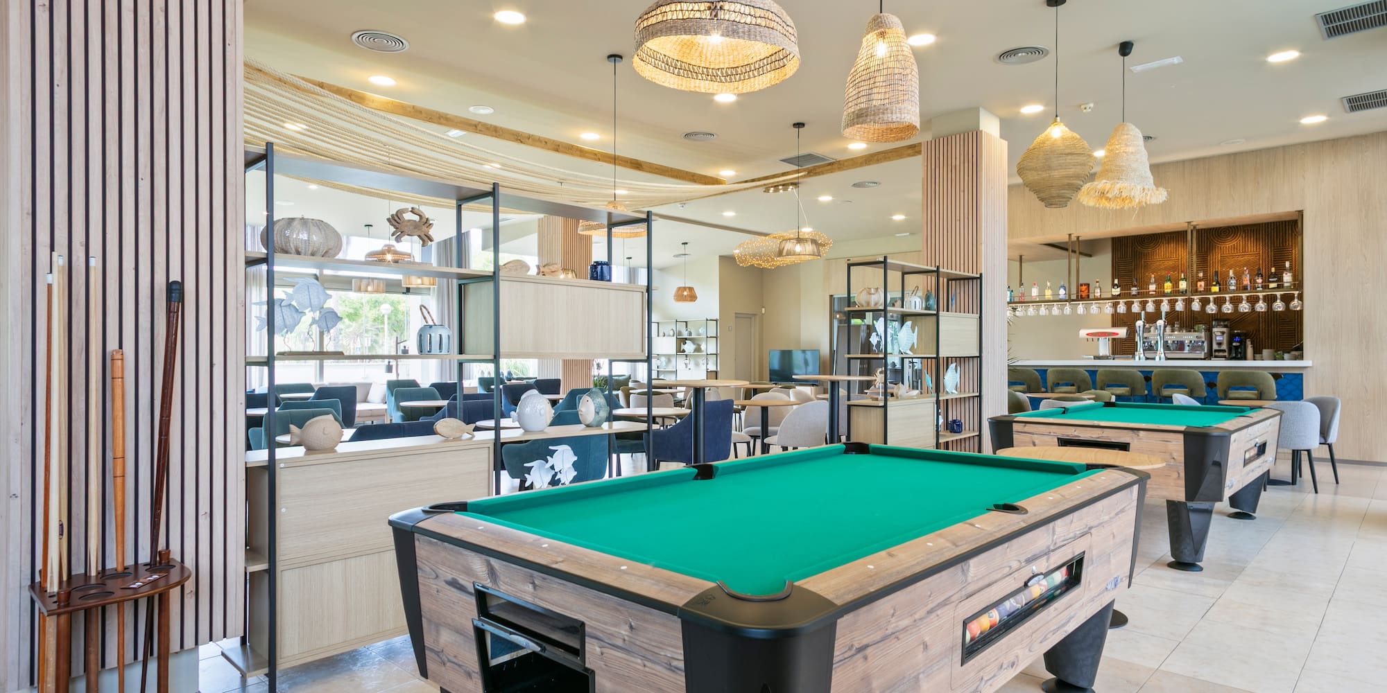 a pool table in a room
