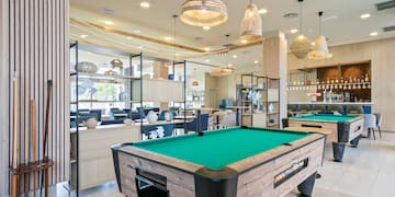 a pool table in a room