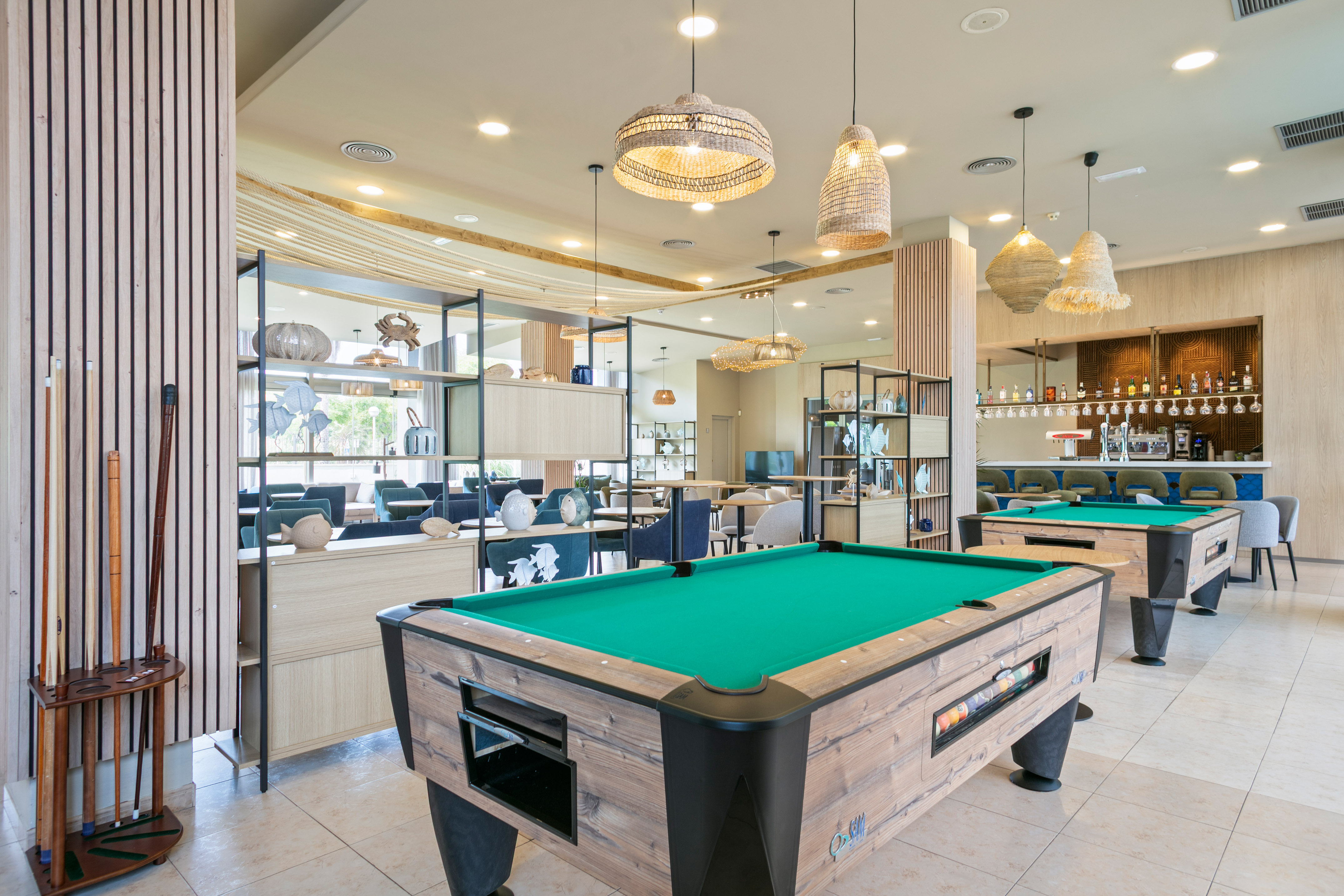 a pool table in a room