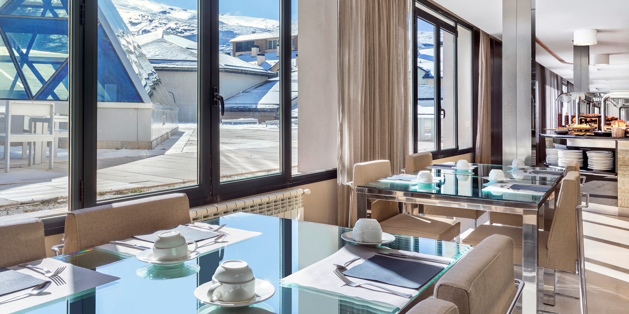 a room with a table and chairs