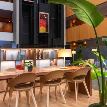 a room with a table and chairs