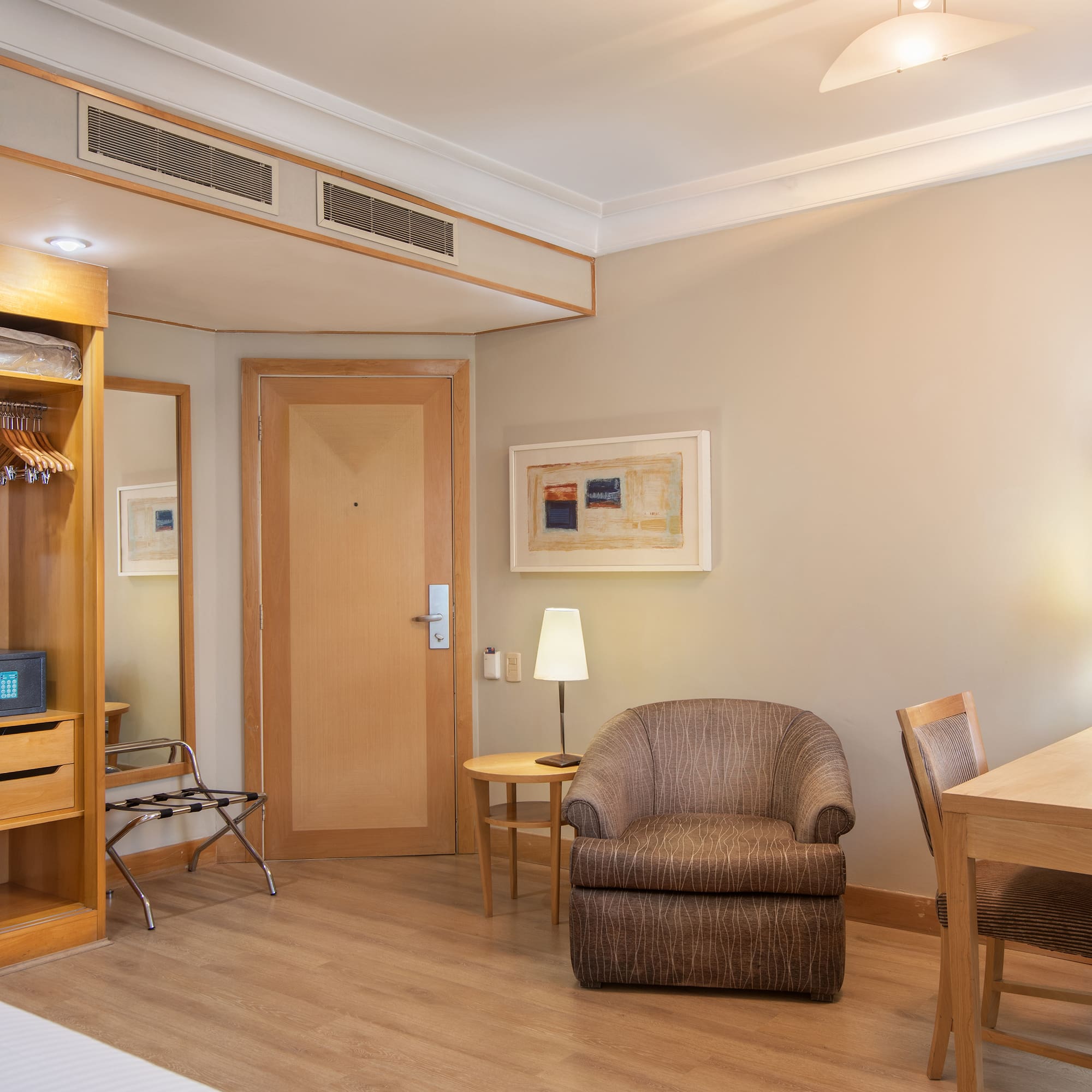 a room with a table and chair