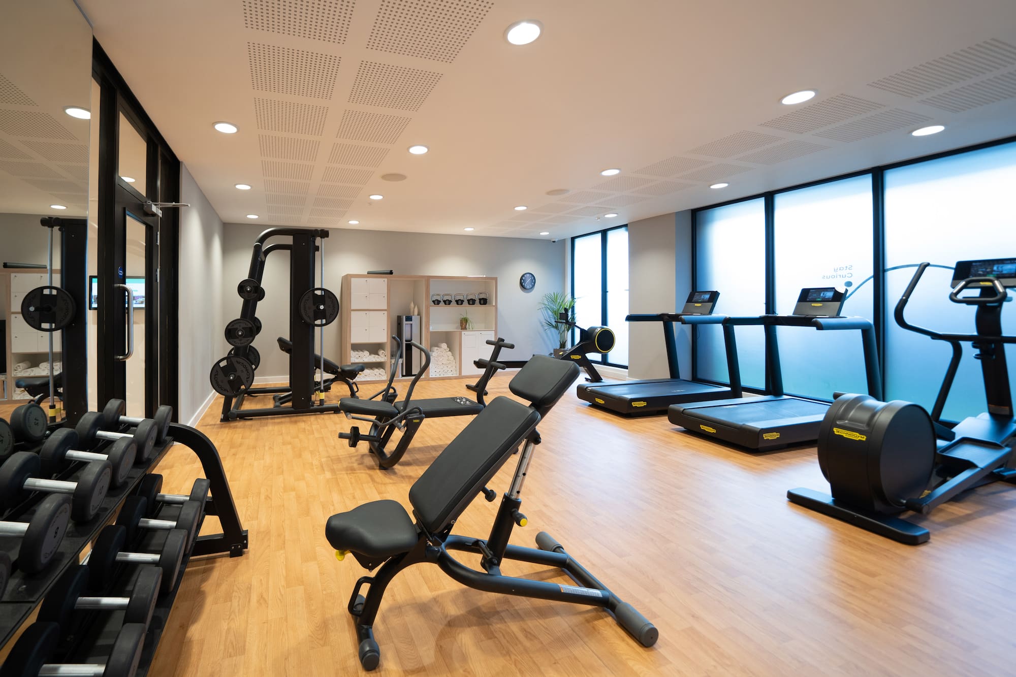 a room with exercise equipment