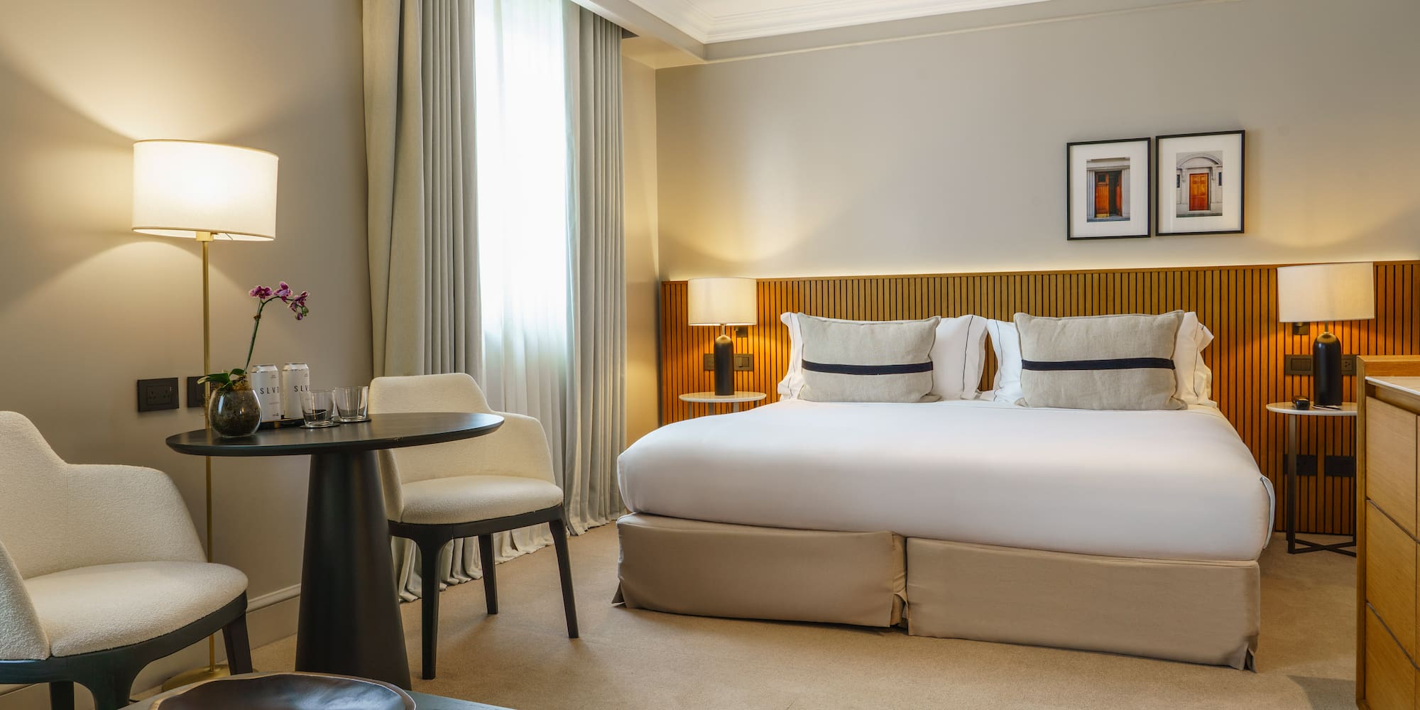 a room with a bed and a table