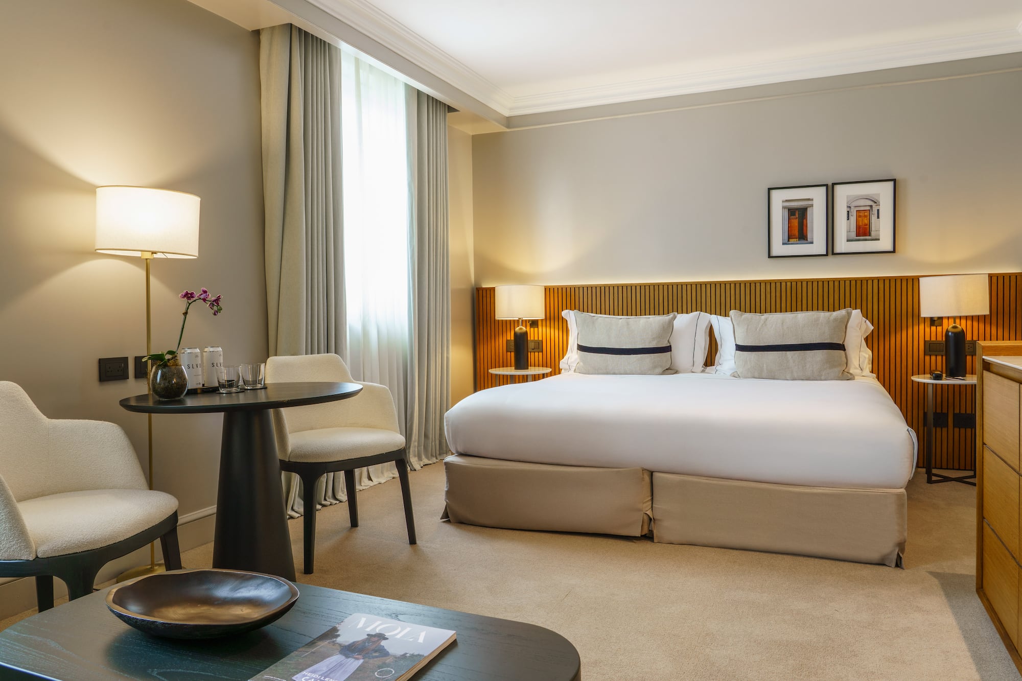 a room with a bed and a table