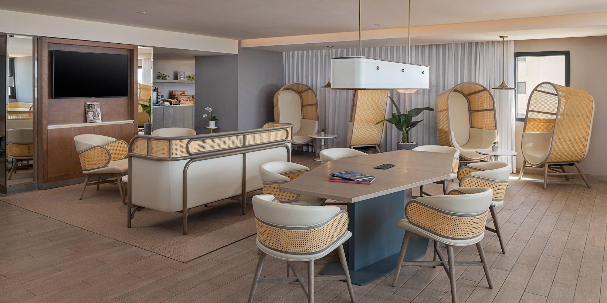 a room with a table and chairs