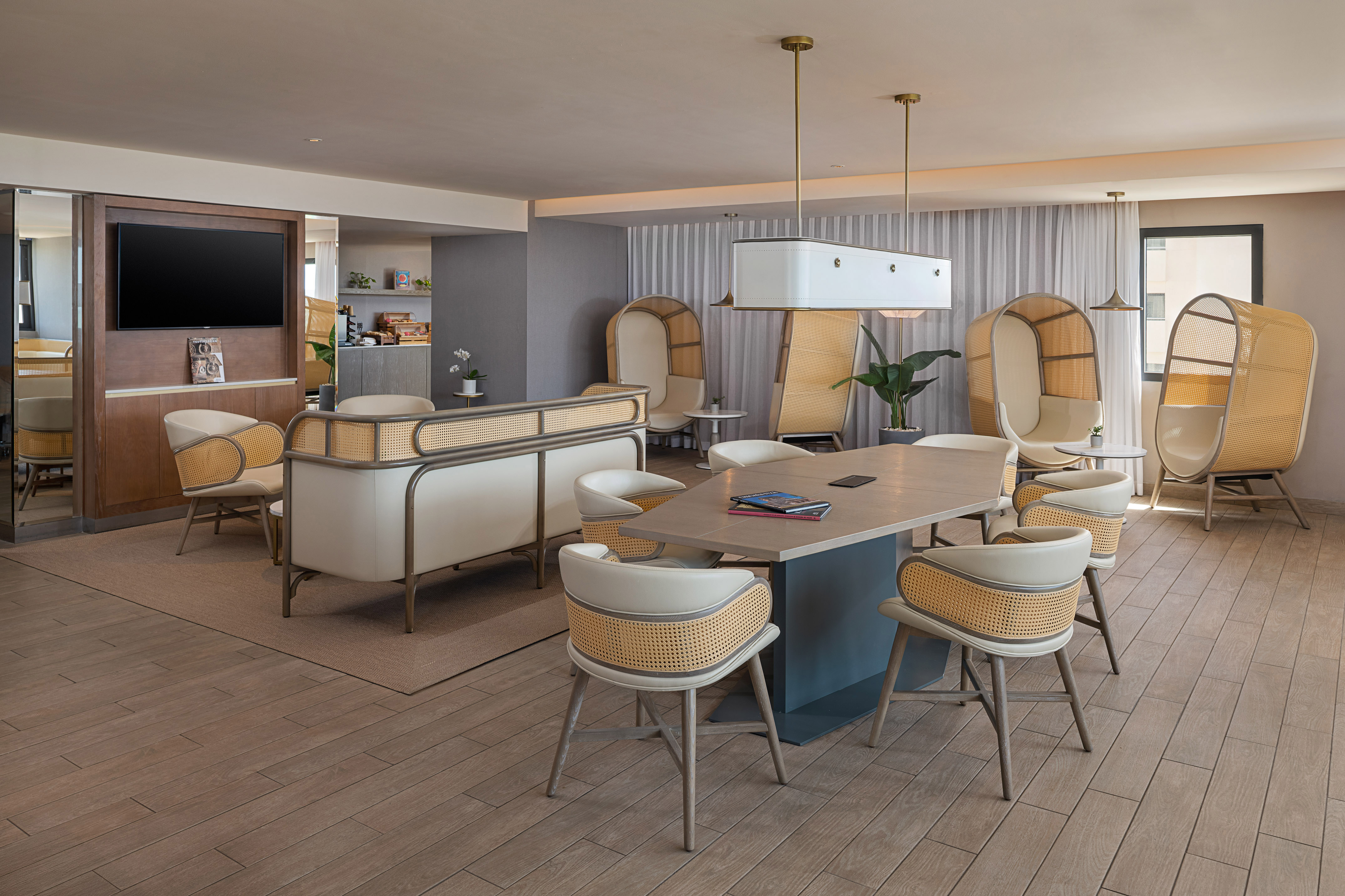 a room with a table and chairs