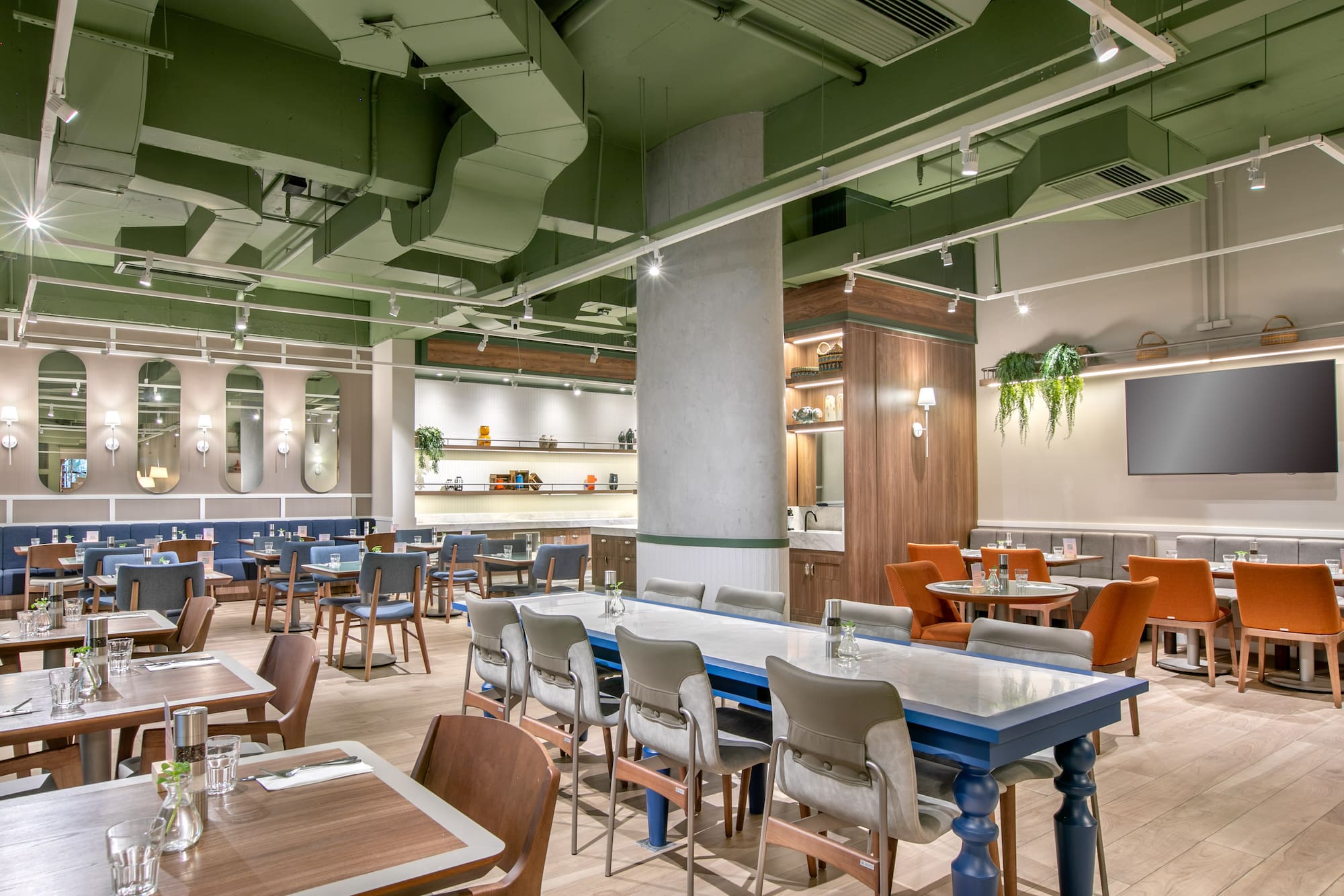 a room with tables and chairs