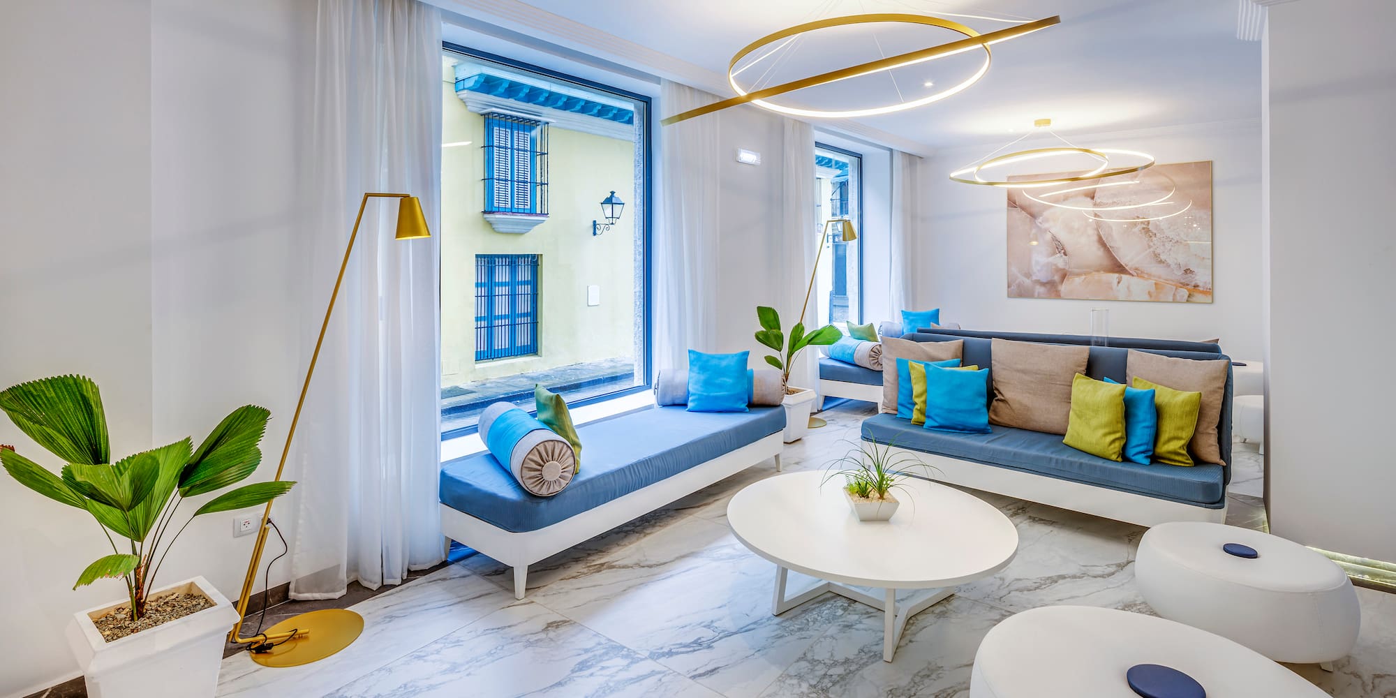 a room with a couch and a table